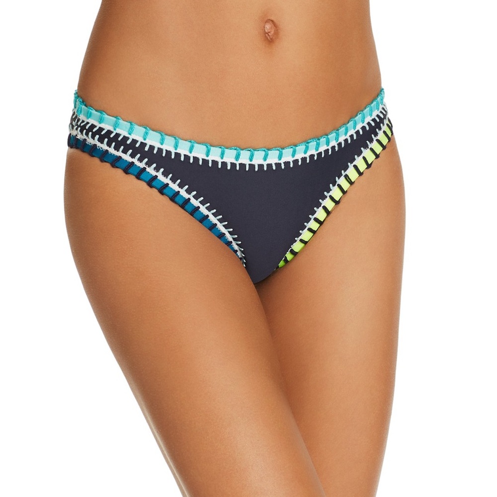 Platinum Swimwear Color Block Whipstitched Scoop Bikini Bottom in Navy (S)